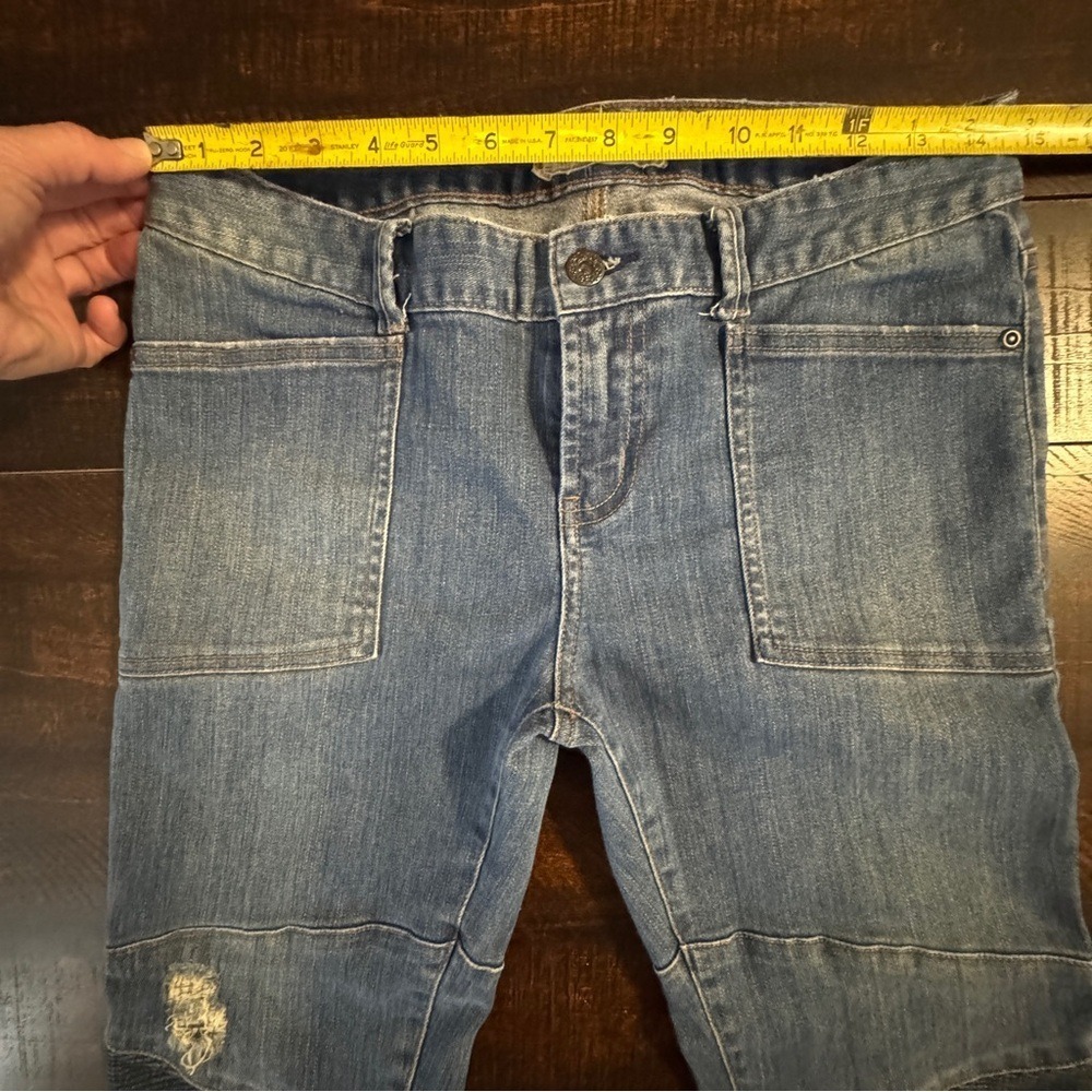 Free People Moto Skinny Distressed Jeans Blue 28 Edgy Biker Utility Denim - Picture 13 of 17